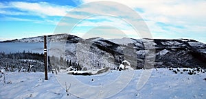 Winter Beskid Slaski mountains with Skrzyczne hill