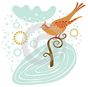 Winter bird on a branch