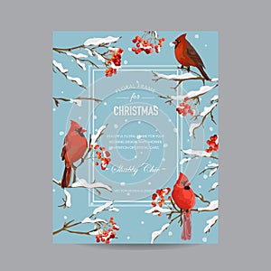 Winter Birds and Berries Frame or Card - in Watercolor Style