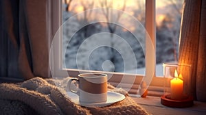 Winter Bliss: A Cup of Morning Coffee. Generative AI.