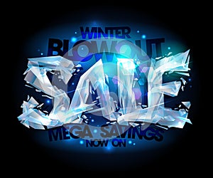 Winter blowout sale design made of broken icy pieces.