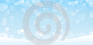 Winter blue banner with falling snow. Hello winter. Background for New Year s cards. Merry Christmas. Frosty background with