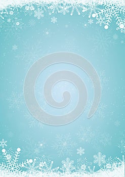 Winter blue christmas background with snowflake border