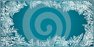 Winter blue ice frost background. Eps8. RGB Global colors. The frozen window background with ineli patterns can be used