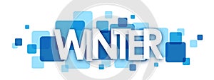 WINTER blue overlapping squares banner