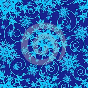 Winter blue seamless pattern with snowflakes