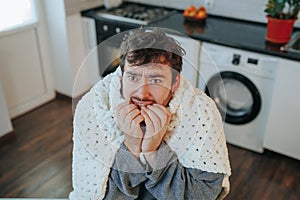 Winter Blues Bearded Man Cozy Under Duvet Braving the Cold