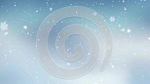 Winter blurred Christmas background with falling snow. Slow motion snowflake 3D animation. Full HD.