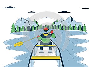 Winter boating season line cartoon flat illustration