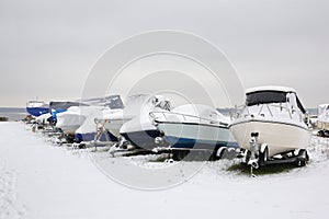 Winter boats parking - boats on trailers