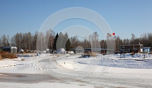 Winter boats parking - boats on trailers, wind direction indicator