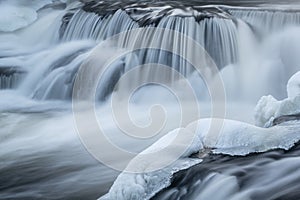 Winter, Bond Falls Cascade Framed by Ice and Snow