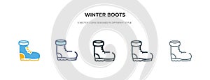 Winter boots icon in different style vector illustration. two colored and black winter boots vector icons designed in filled,