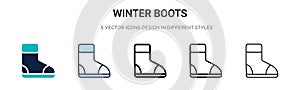 Winter boots icon in filled, thin line, outline and stroke style. Vector illustration of two colored and black winter boots vector