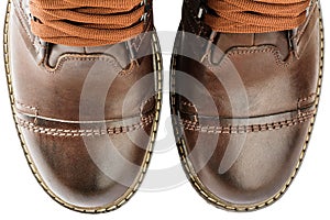 Winter boots, men's, brown, with laces and thick soles