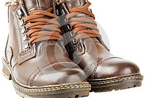 Winter boots, men's, brown, with laces and thick soles