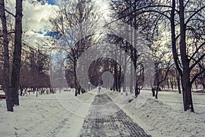 Winter boulevard in Moscow, Russia