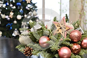 A winter bouquet. New year decoration. Gift flower for Christmas. Table Christmas arrangement.