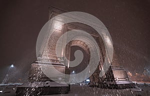 Winter in Bucharest. Night photo taken during a massive snowfall.