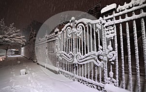 Winter in Bucharest. Night photo taken during a massive snowfall.