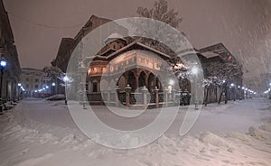 Winter in Bucharest. Night photo taken during a massive snowfall.