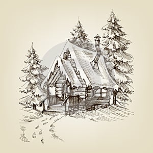 Winter cabin exterior