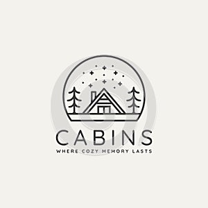 Winter cabin minimalist line art badge logo design