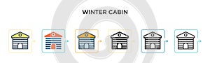 Winter cabin vector icon in 6 different modern styles. Black, two colored winter cabin icons designed in filled, outline, line and