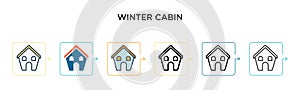 Winter cabin vector icon in 6 different modern styles. Black, two colored winter cabin icons designed in filled, outline, line and