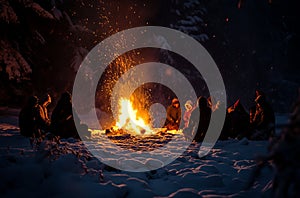 Winter campfire gathering
