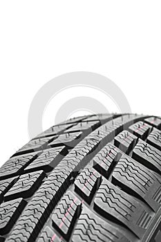 Winter Car tires close-up wheel profile structure on white background