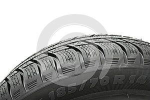 Winter Car tires close-up wheel profile structure on white background
