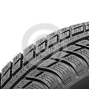 Winter Car tires close-up wheel profile structure on white background