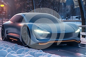 winter car vehicle automobile road cold transport electric snow transportation. Generative AI.