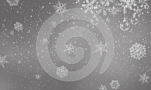 Winter card falling snowflakes background baubles