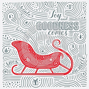 Winter Card. The Lettering - Joy And Goodness Comes. New Year / Christmas Design. Handwritten Swirl Pattern. photo