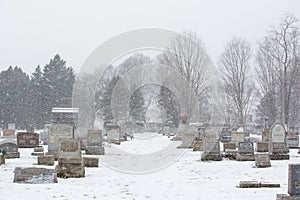 Winter Cemetery Landscape with Tombstones