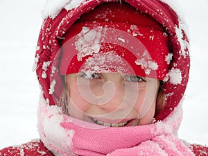 Winter child play in snow