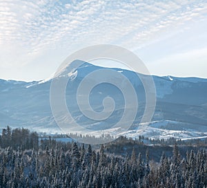 Winter Chornohora massiv mountains scenery view from Yablunytsia pass, Carpathians, Ukraine