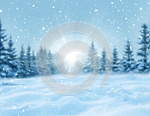 Winter Christmas background with fir tree. Winter landscape with snow