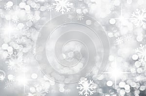 Winter Christmas background, silver, bokeh, blurred, white snowflakes, round spot, season, new year, beautiful silver