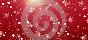 Winter Christmas background: snowflakes and lights on a red background