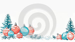 Winter christmas ornaments on white background with copy space