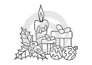 Winter Christmas Doodle coloring book for kids. Hand-drawn sketch . New year`s vector composition