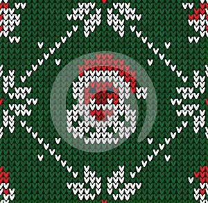 Winter Christmas knitted seamless abstract background Santa Claus, snowflakes, snowman