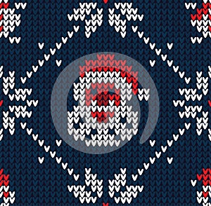 Winter Christmas knitted seamless abstract background Santa Claus, snowflakes, snowman