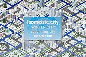 Winter Christmas landscape Isometric City set