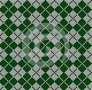 Winter Christmas x-mas knit seamless background Knitted pattern. Checkered plaid