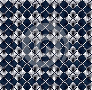 Winter Christmas x-mas knit seamless background Knitted pattern. Checkered plaid