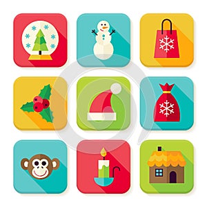 Winter Christmas New Year Square App Icons Set